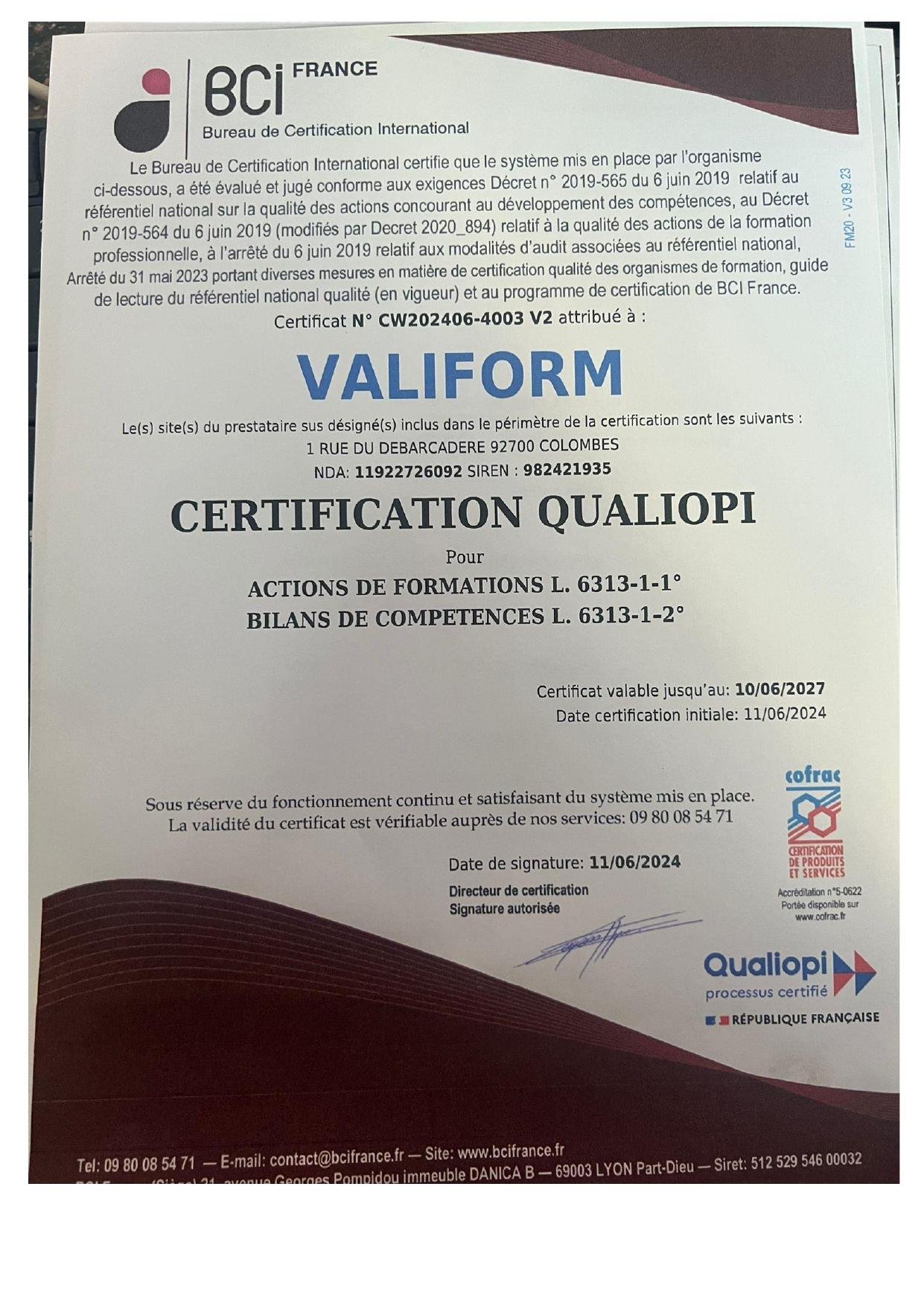 Certificat Qualiopi